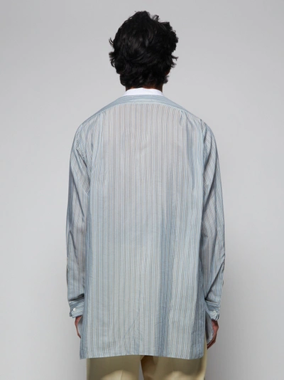 Shop Maison Margiela Mandarin Collar Cotton Shirt Stripes Light Grey