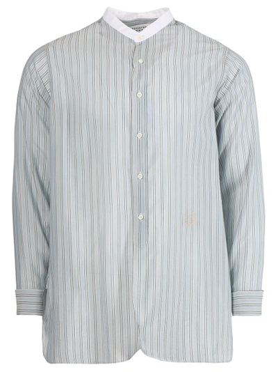 Shop Maison Margiela Mandarin Collar Cotton Shirt Stripes Light Grey