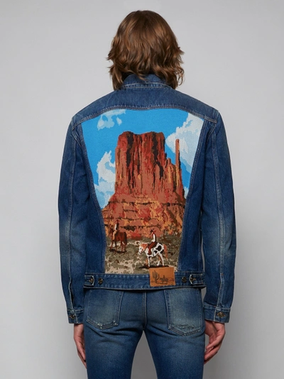Shop Alanui The Monument Valley Horse Denim Jacket, Deep Blue