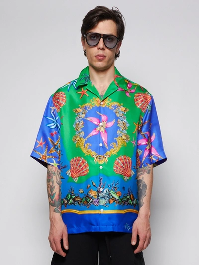 Shop Versace Trésor De La Mer Print Sleeveless Silk Shirt Pastel Multicolor
