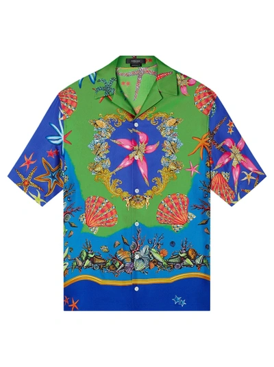 Shop Versace Trésor De La Mer Print Sleeveless Silk Shirt Pastel Multicolor