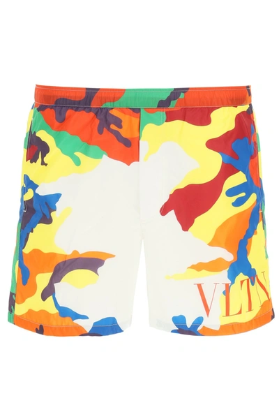 Shop Valentino Camouflage Vltn Swim Trunks In Mixed Colours