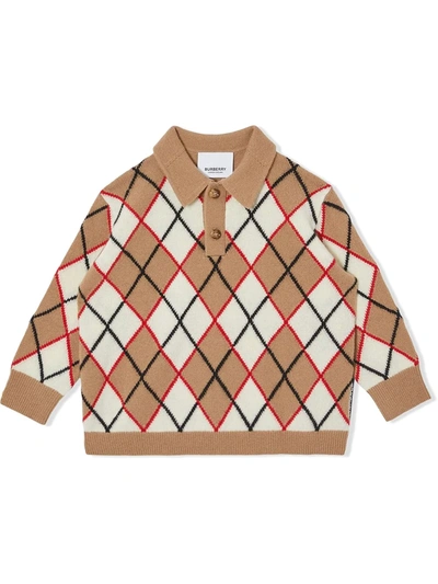 Shop Burberry Argyle Intarsia Knitted Polo Shirt In Brown