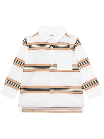 Shop Burberry Striped Cotton Shirt In White