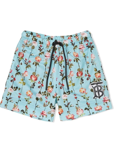 Shop Burberry Rose-print Shorts In Blue
