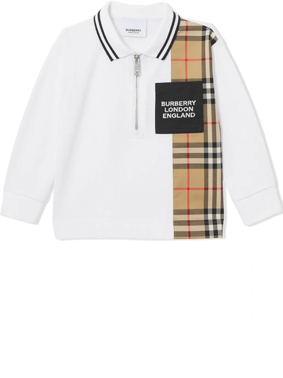 Shop Burberry Vintage Check Panel Polo Shirt In White