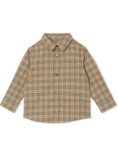 Shop Burberry Check-print Long-sleeve Shirt In Brown