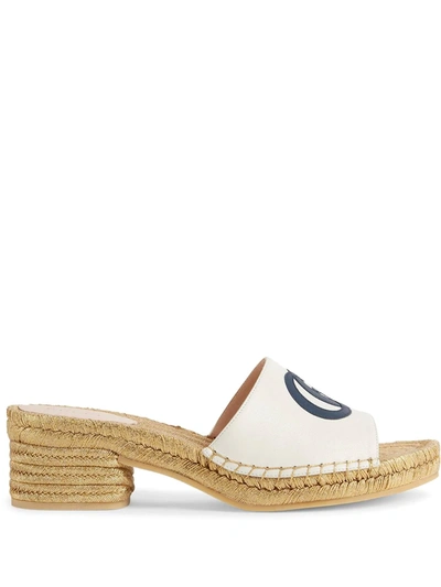 Shop Gucci Double G Espadrille Slide Sandals In White