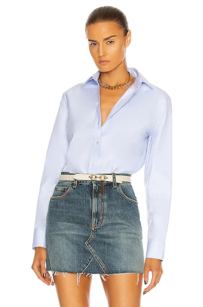 Shop Saint Laurent Oversize Cotton Poplin Shirt In Bleu Clair