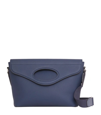 Shop Burberry Leather Pocket Messenger Bag In Blue