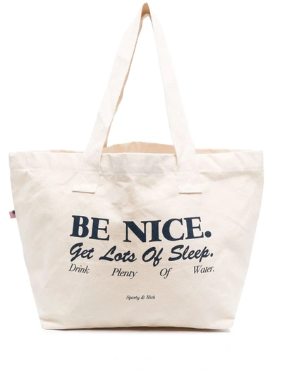 Shop Sporty And Rich Large Slogan-print Tote Bag In Nude