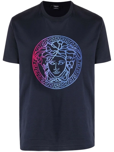 Shop Versace Medusa-embroidered T-shirt In Blau