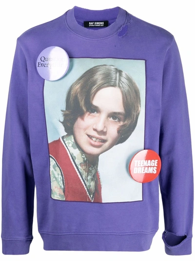 Shop Raf Simons Graphic-print Round Neck Sweatshirt In Violett