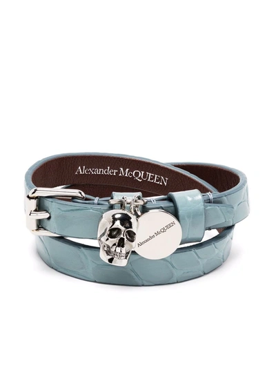 Shop Alexander Mcqueen Embossed Skull Charm Bracelet In Blau