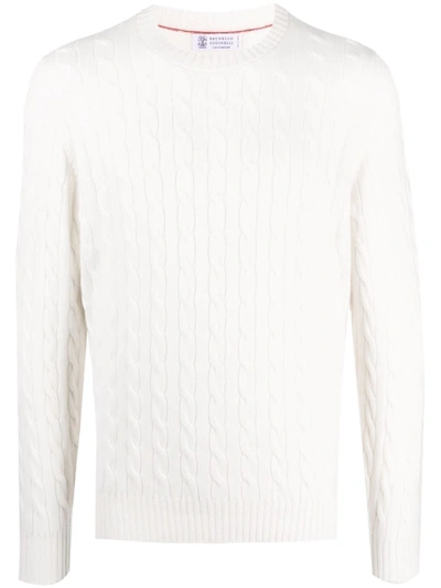 Shop Brunello Cucinelli Cable-knit Cashmere Jumper In Weiss
