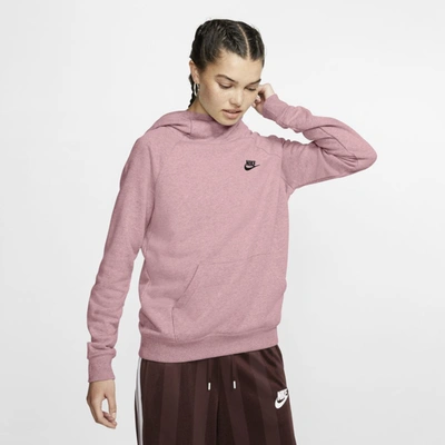 Shop Nike Sportswear Essential Women's Funnel-neck Fleece Pullover Hoodie In Pink Glaze,heather,black