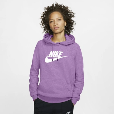 Shop Nike Sportswear Essential Women's Fleece Pullover Hoodie In Violet Shock,heather,white