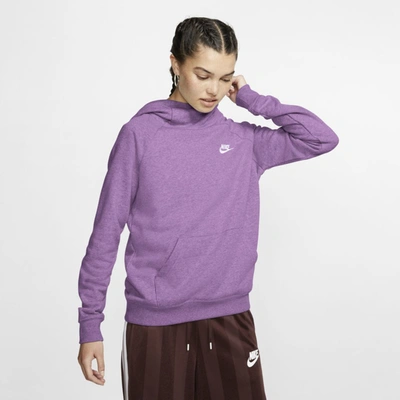 Shop Nike Sportswear Essential Women's Funnel-neck Fleece Pullover Hoodie In Violet Shock,heather,white