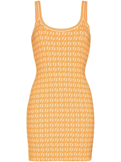 Shop Fendi Ff-logo Sleeveless Minidress In Orange