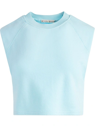 Shop Alice And Olivia Braxton Cropped Sweatshirt Top In Blue