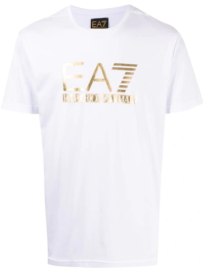 Shop Ea7 Logo-print Crew-neck T-shirt In White