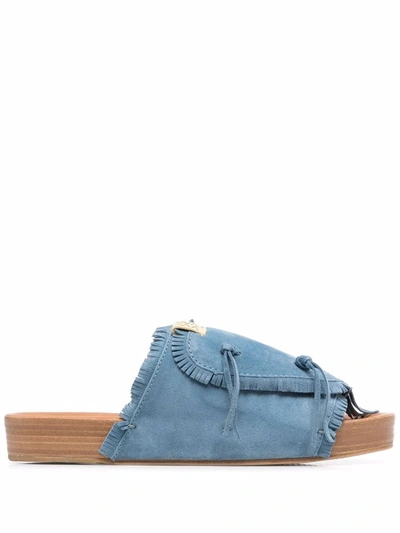 Shop Visvim Fringe-trim Sandals In Blue