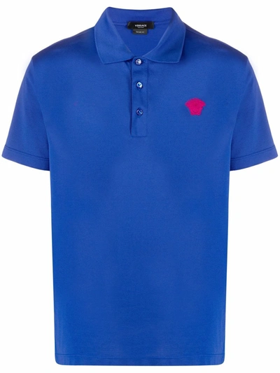 Shop Versace Medusa Polo Shirt In Blau