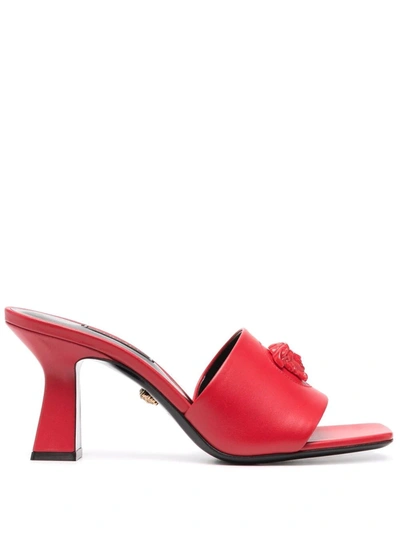 Shop Versace La Medusa 70mm Mules In Rot