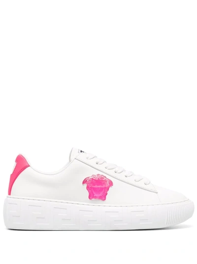 Shop Versace Greca Lace-up Sneakers In Weiss