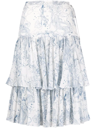 Shop See By Chloé Aquatic Flounced Tiered Skirt In Weiss