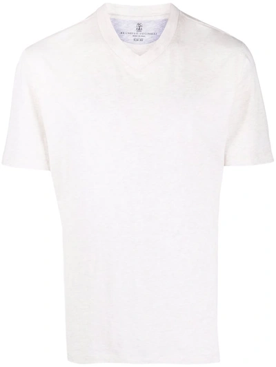 Shop Brunello Cucinelli Slim-fit V-neck T-shirt In Nude