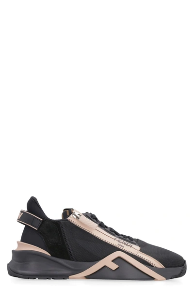 Shop Fendi Flow Nylon And Suede Sneakers In Black