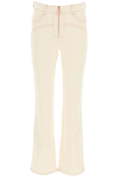 Shop See By Chloé Bootcut Jeans With Topstitching In Buttercream (white)