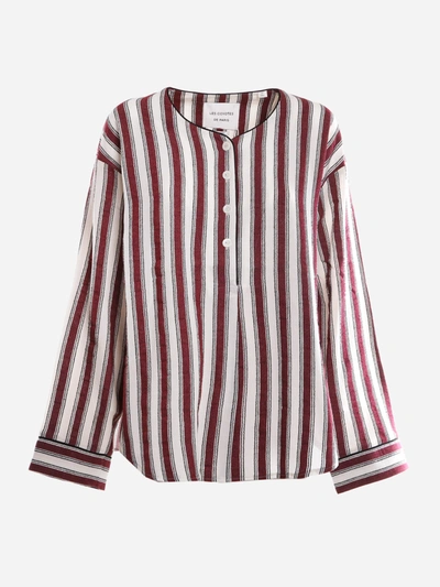 Shop Les Coyotes De Paris Cotton Blend Shirt With All-over Striped Pattern In Bordeaux-ecru