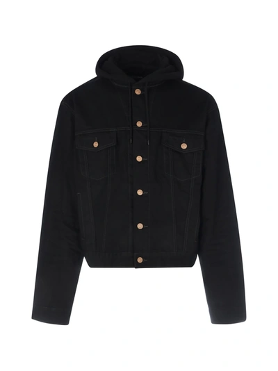 Shop Balenciaga Hooded Jacket Denim In Petrol Noir