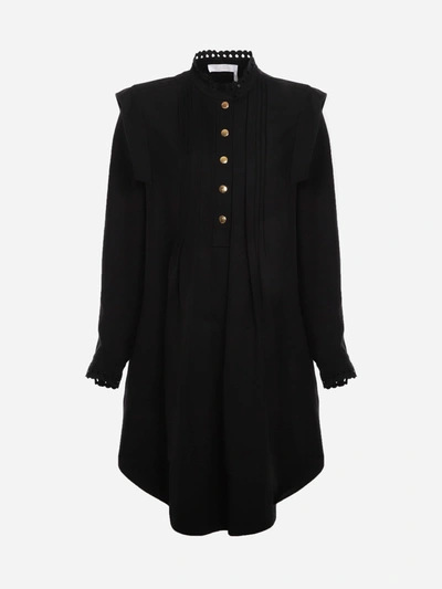 Shop Chloé Cotton Gabardine Dress With Ruffles In Black