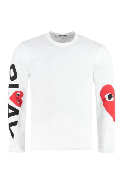 Shop Comme Des Garçons Play Long Sleeve Cotton T-shirt In White