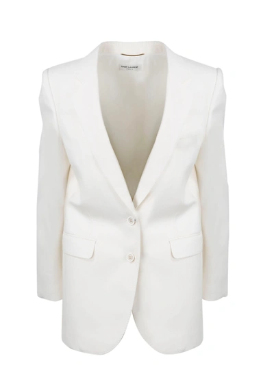 Shop Saint Laurent Herringbone Wool Blazer In White