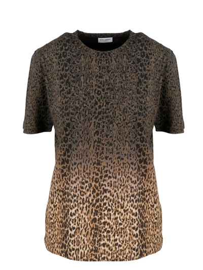 Shop Saint Laurent Leopard Tie-dye T-shirt In Brown