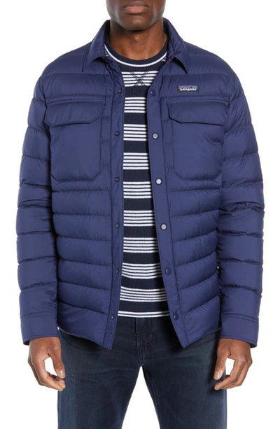 Shop Patagonia Silent Water Repellent 700-fill Power Down Shirt Jacket In Classic Navy