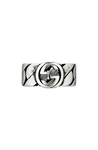 Shop Gucci Interlocking-g Band Ring In Silver