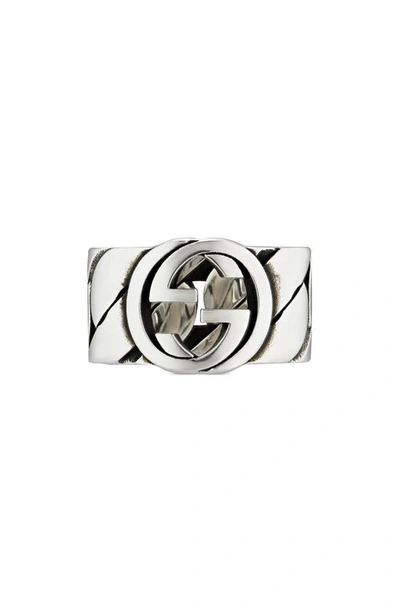 Shop Gucci Interlocking-g Band Ring In Silver