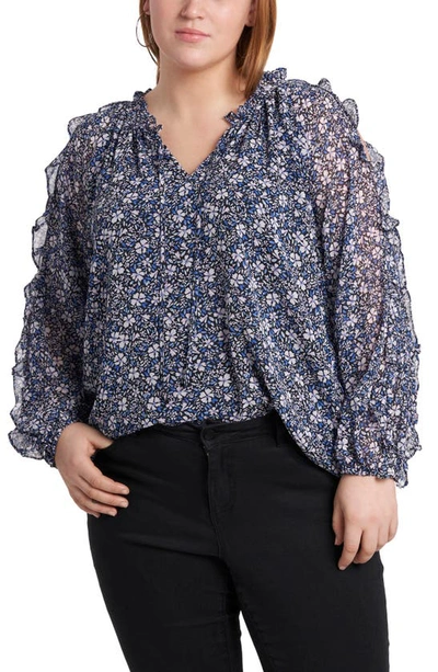 Shop 1.state 1. State Ruffle Cold-shoulder Georgette Top In Chateau Floral