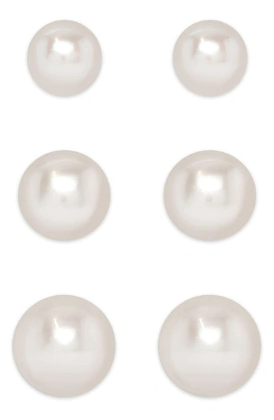 Shop Lily Nily 3-pair Pearl Stud Earrings In Silver