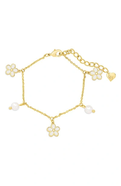 Shop Lily Nily Flower & Pearl Charm Bracelet In Gold