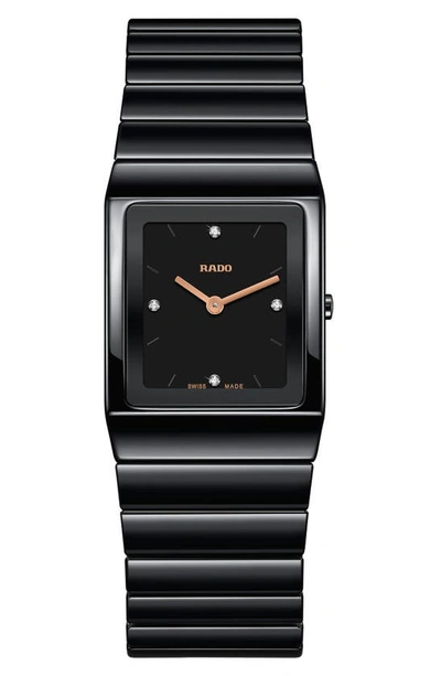 Shop Rado Ceramica Diamond Bracelet Watch, 22.9mm X 31.7mm In Black