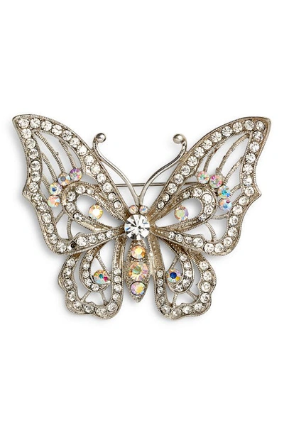 Shop Nina Openwork Pavé Butterfly Brooch In Crystal/ Silver