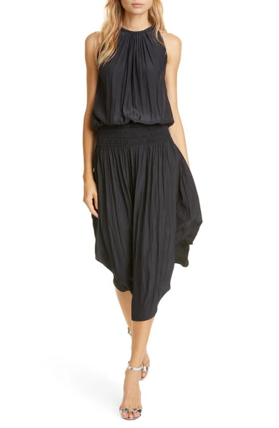 Shop Ramy Brook Audrey Smocked Waist Sleeveless Midi Dress In Black