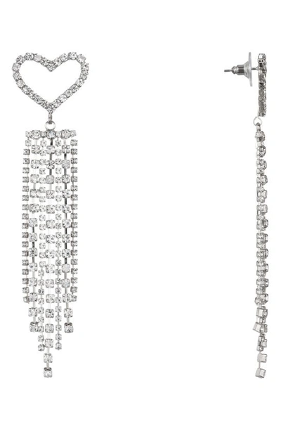 Shop Nina Heart Fringe Earrings In Rhodium/ White Crystal