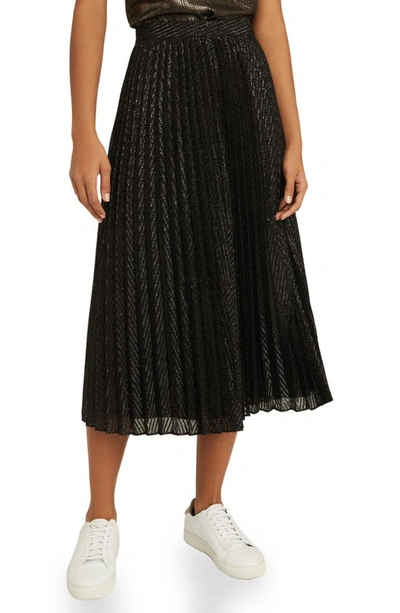 Shop Reiss Marielle Shimmer Accordion Pleat Midi Skirt In Black